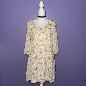 ECI White and Gold Floral Dress
